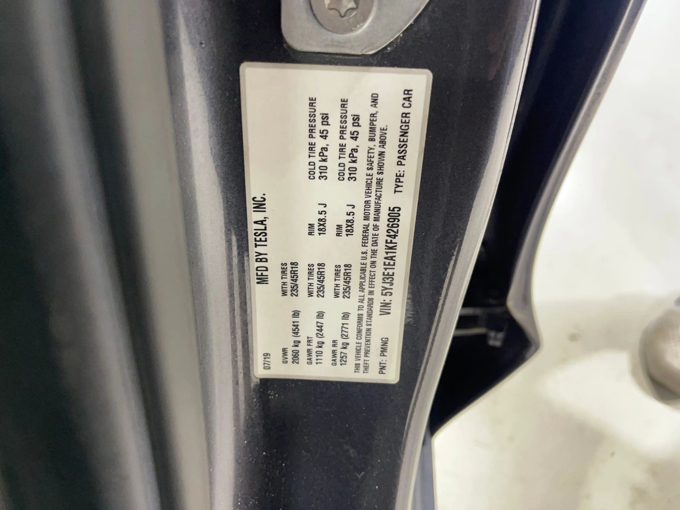 2019 TESLA MODEL 3 SEDAN AC ELECTRIC MOTOR STANDARD RANGE SEDAN 4D