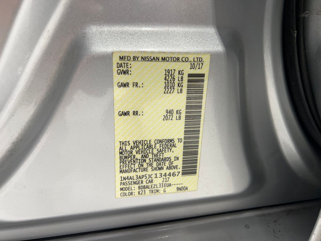 2018 NISSAN ALTIMA SEDAN 4-CYL, 2.5 LITER 2.5 S SEDAN 4D