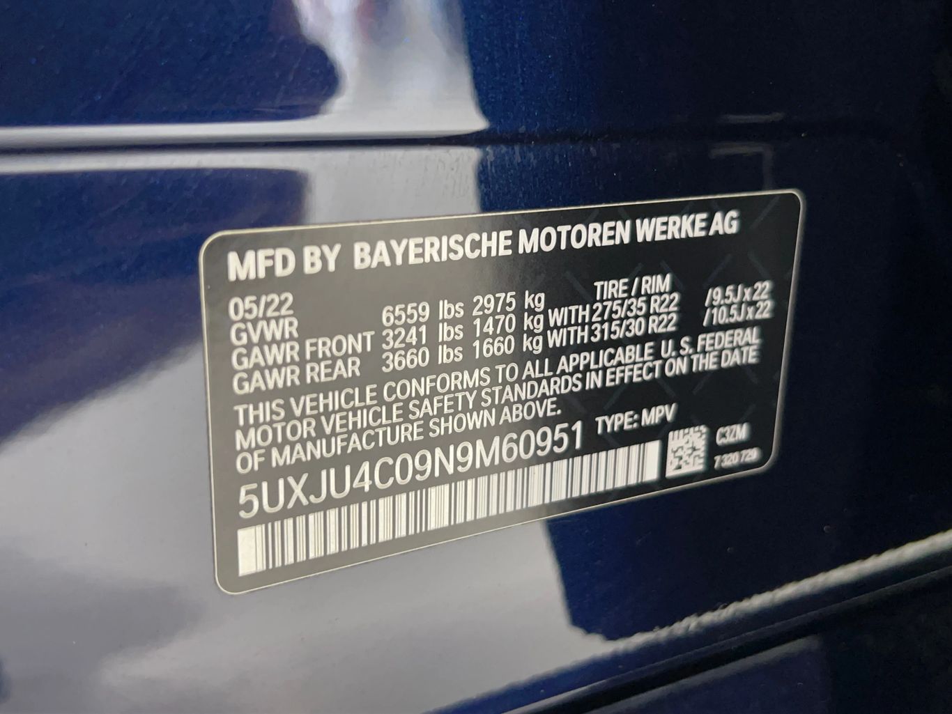 2022 BMW X5 SUV V8, TWIN TURBO, 4.4 LITER M50I SPORT UTILITY 4D