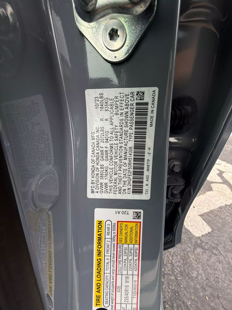 2024 HONDA CIVIC SEDAN 4-CYL, I-VTEC, 2.0 LITER SPORT SEDAN 4D