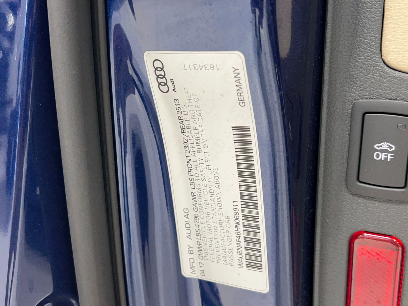 2017 AUDI A4 SEDAN 4-CYL, TURBO, 2.0 LITER PREMIUM PLUS SEDAN 4D
