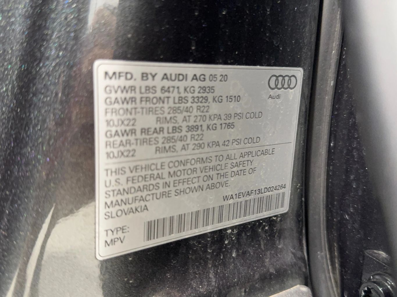 2020 AUDI Q8 SUV V6, TURBO, 3.0 LITER 55 TFSI PREMIUM PLUS SPORT UTILITY 4D