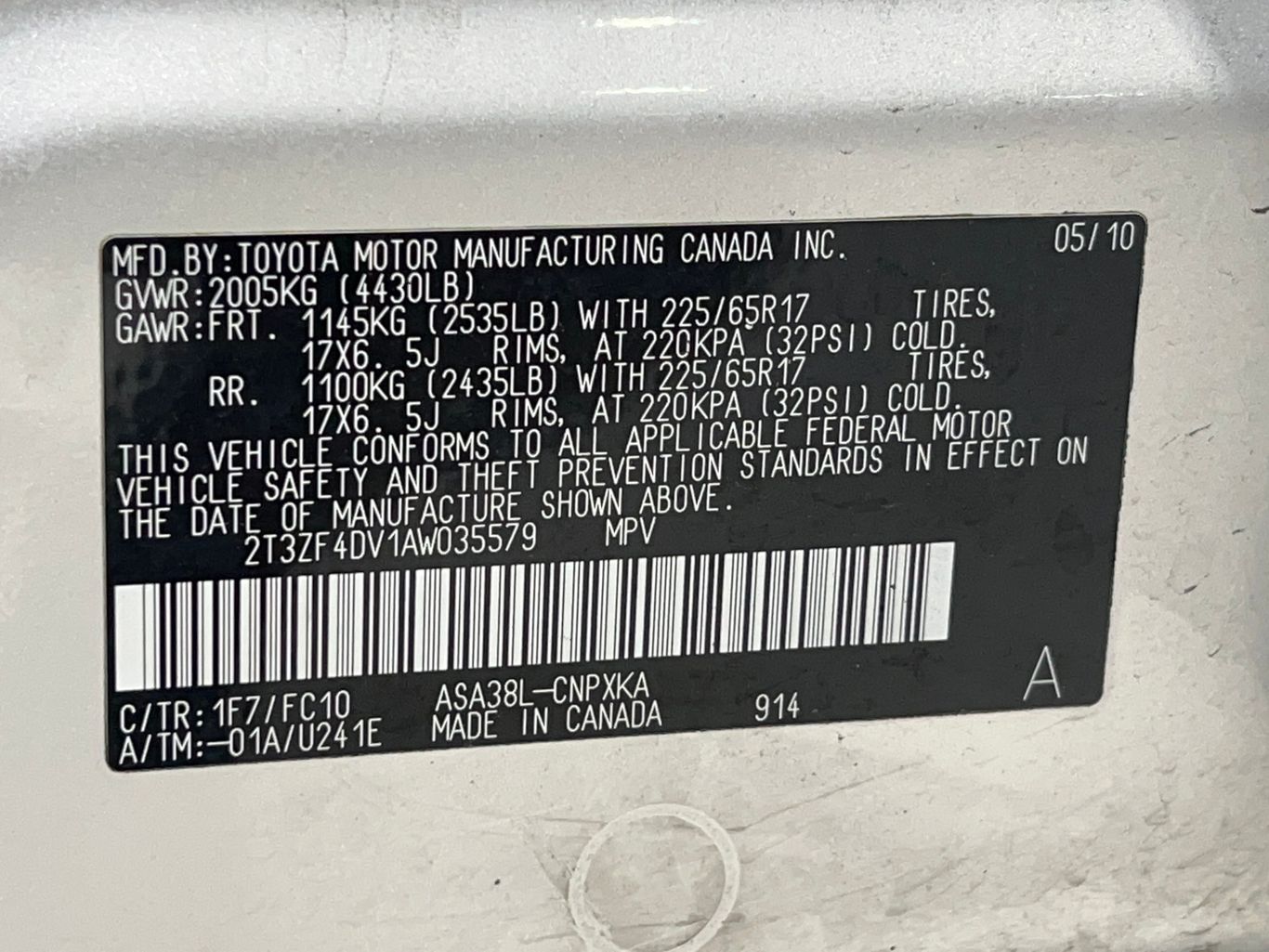 2010 TOYOTA RAV4 SUV 4-CYL, 2.5 LITER SPORT UTILITY 4D