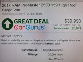 Used 2017 RAM PROMASTER CARGO VAN VAN V6, VVT, 3.6 LITER 2500 HIGH ROOF VAN 3D - LA Auto Star located in Virginia Beach, VA