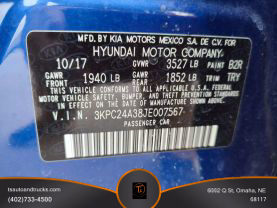 2018 HYUNDAI ACCENT SEDAN 4-CYL, 1.6 LITER SE SEDAN 4D at T's Auto & Truck Sales LLC in Omaha, NE