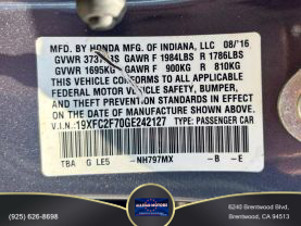 2016 HONDA CIVIC SEDAN 4-CYL, I-VTEC, 2.0 LITER EX SEDAN 4D