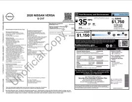 2020 NISSAN VERSA - 4-CYL, 1.6 LITER S SEDAN 4D