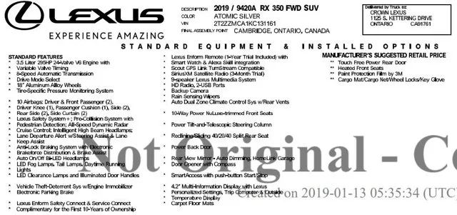 2019 LEXUS RX RX 350 SPORT UTILITY 4D