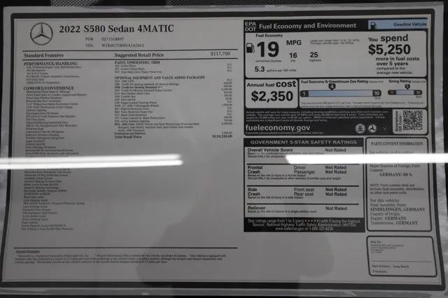 2022 MERCEDES-BENZ S-CLASS S 580 4MATIC SEDAN 4D