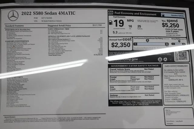 2022 MERCEDES-BENZ S-CLASS S 580 4MATIC SEDAN 4D