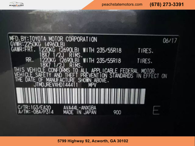 2017 TOYOTA RAV4 HYBRID SUV GRAY AUTOMATIC - Peach State Motors