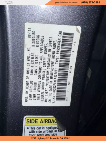 2015 HONDA ACCORD SEDAN GRAY AUTOMATIC - Peach State Motors