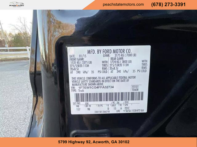2015 FORD F150 SUPERCREW CAB PICKUP BLACK AUTOMATIC - Peach State Motors