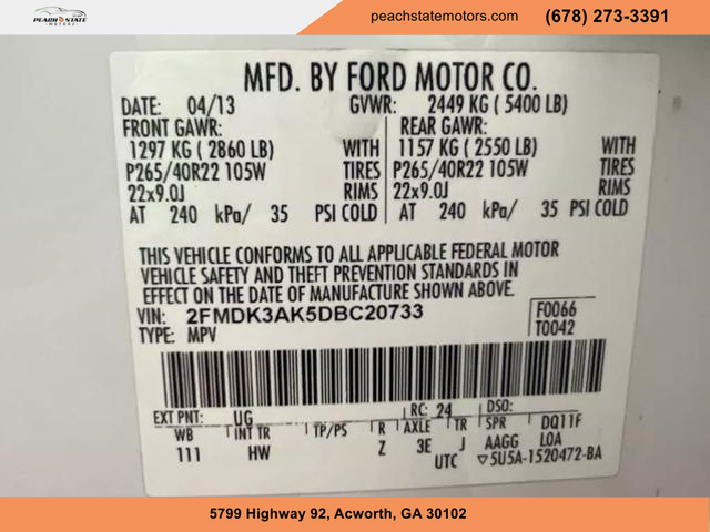 2013 FORD EDGE SUV WHITE AUTOMATIC - Peach State Motors