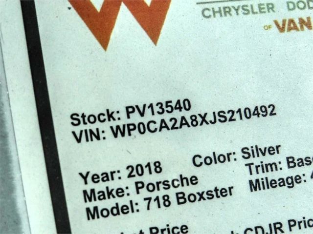 2018 PORSCHE 718 BOXSTER ROADSTER 2D