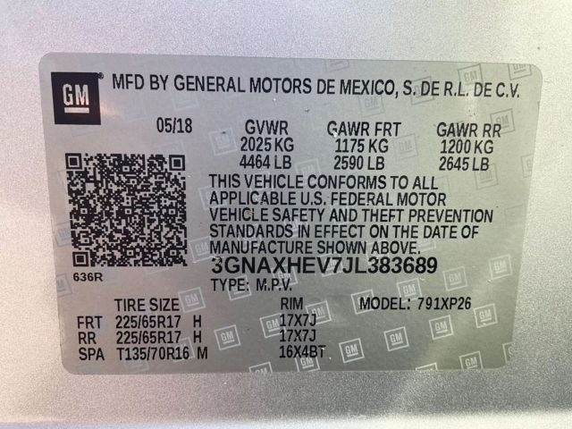 2018 CHEVROLET EQUINOX SUV SILVER AUTOMATIC - Peach State Motors